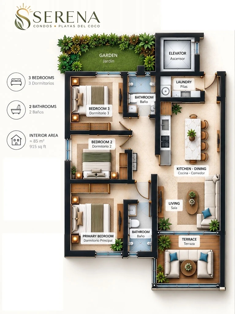 Serena Condos 3BR 2BA Floor Plan